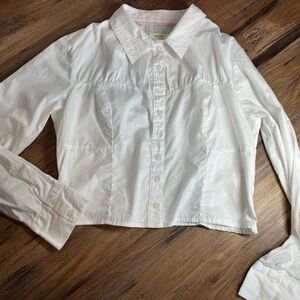 Maeve Anthropologie Kids 14 XL white smocked button up shirt collared Top Blouse